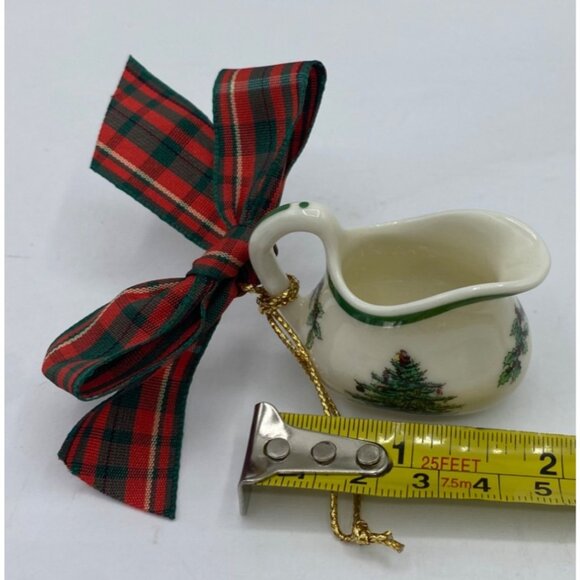 Spode Miniature Christmas Tree Pitcher Ornament W/ Plaid Bow & Gold Hanging Stri - Picture 8 of 11